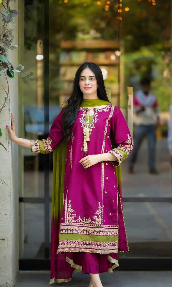 Fancy Embroidered Cotton Lawn Dress with Tie & Dye Diamond Dupatta 3Pec